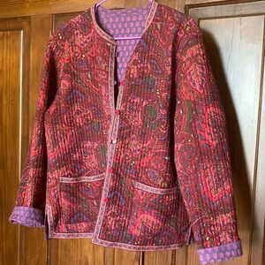 Reversible Quilted Indian Paisley Floral Button Pink Purple Jacket Pockets XL?
